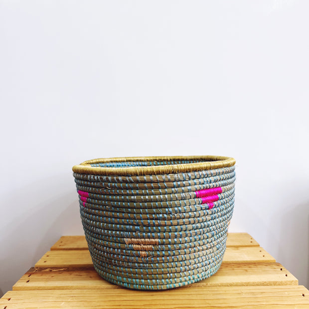 Woven Pot - Hot Pink Triangles