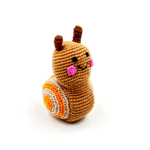 Hand Knitted Snail Rattle - Brown - Mango + Main