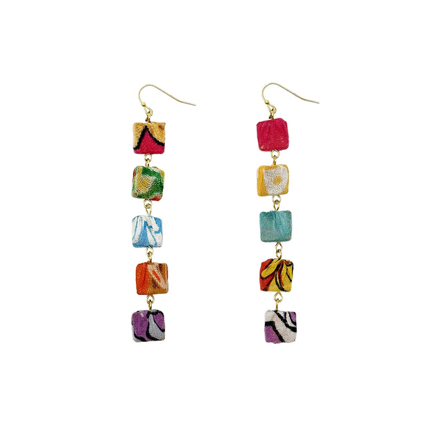 Kantha Fluid Square Quintet Earrings - Mango + Main