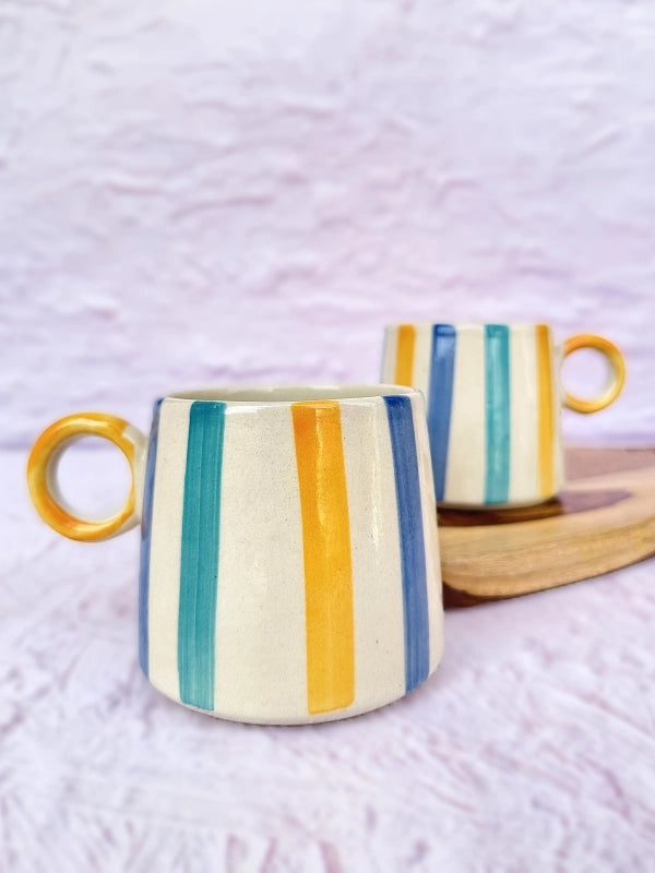 Ceramic Bright Stripes Coffee Mug - Mango + Main