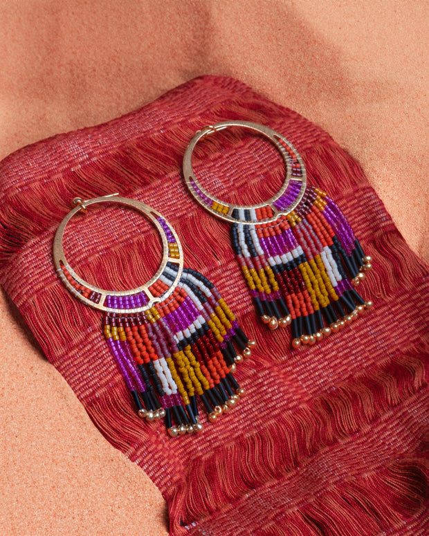 Beaded Handwoven Painted Desert Fringe Earrings (Magenta) - Mango + Main