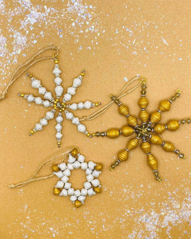 Stella Paper Bead Star Ornament - White - Mango & Main