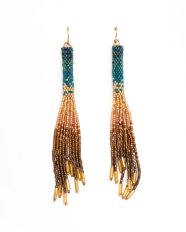 Beaded Handwoven Ombre Tassel Earrings - Green