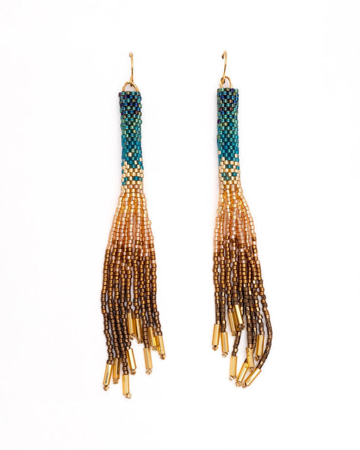 Beaded Handwoven Ombre Tassel Earrings - Green