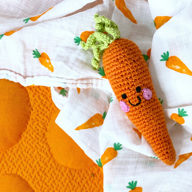 Hand Knitted Carrot Rattle - Mango + Main