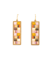 Beaded Handwoven Mosaic Tila and Brass Earrings - Lilac