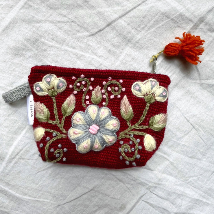 Victoria Hand-Embroidered Pouch - Burgundy