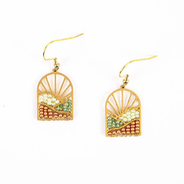 Sunrise Brass and Bead Earrings - Sea Foam Sand