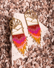 Beaded Handwoven Sedona Sunset Fringe Earrings (Magenta) - Mango + Main