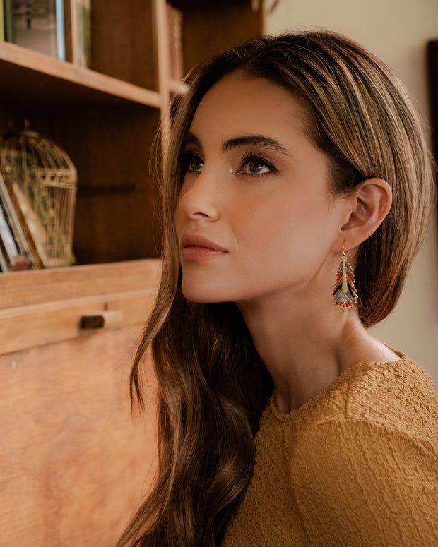 Beaded Handwoven Gilded Feather Earrings (Magenta/Orange)