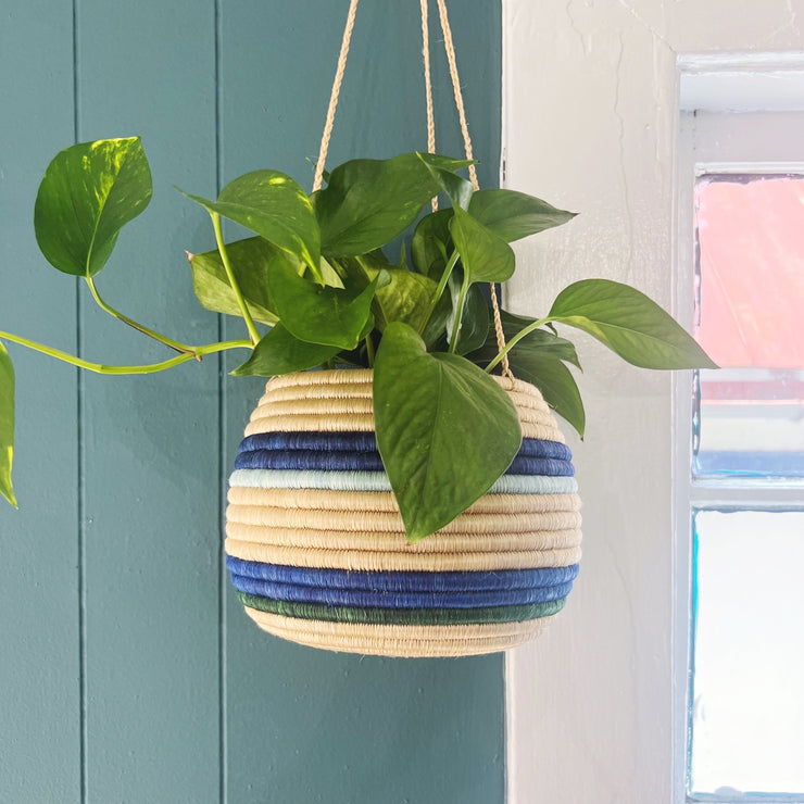 Hanging Woven Pot - Teal