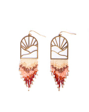 Beaded Handwoven Sedona Sunset Fringe Earrings (Rust/Salmon)