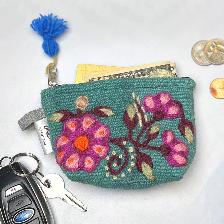 Victoria Hand-Embroidered Pouch - Teal