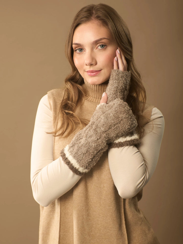 Alpaca Boucle Fingerless Gloves - Beige