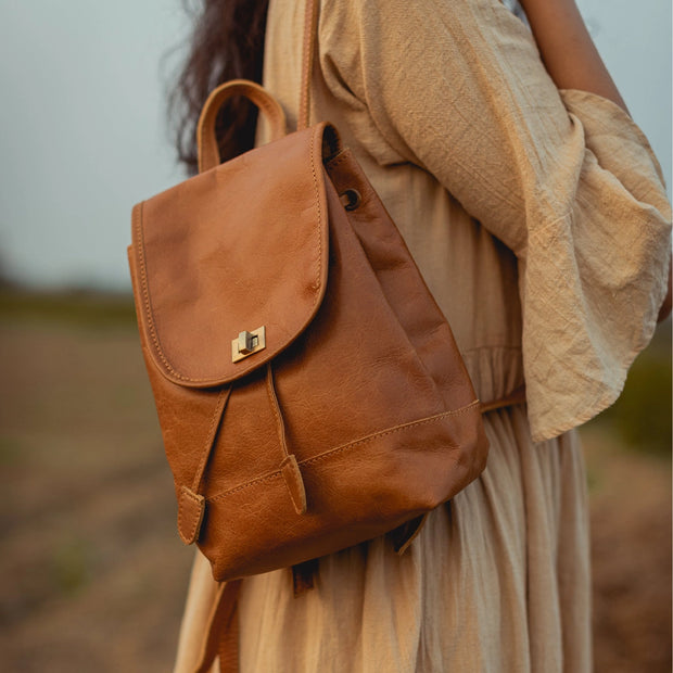 Mini Fold-Over Backpack - Camel