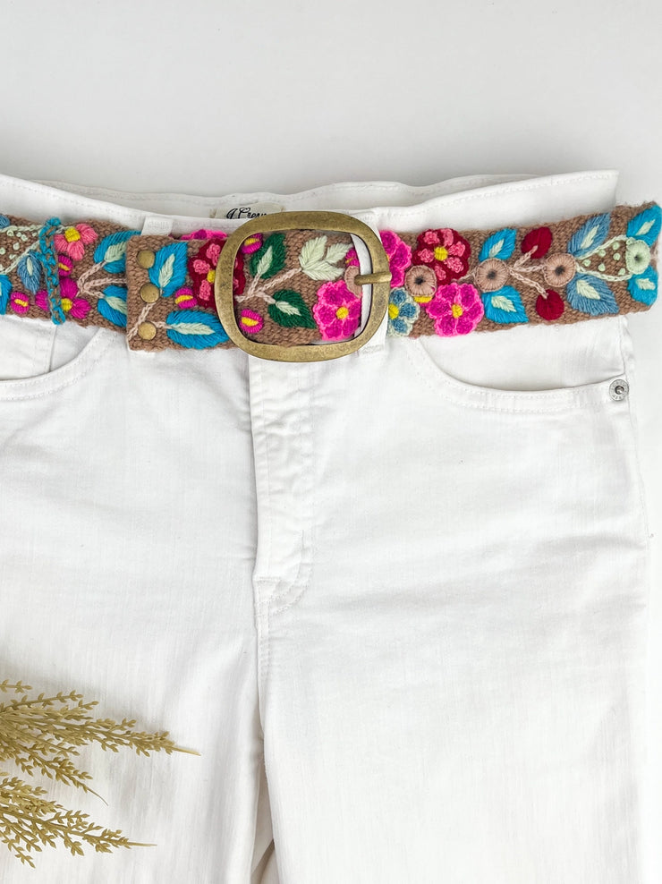 Wildberry Wide Embroidery Belt - Mocha