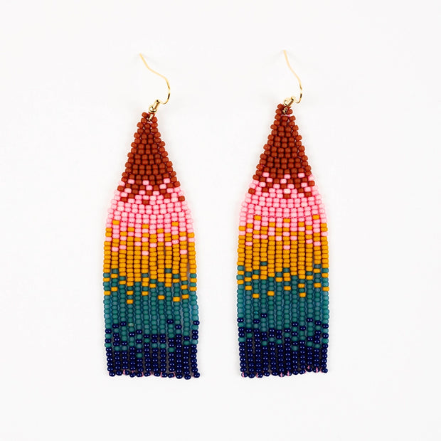 Ombre Bead Fringe Earrings - Deep Pop