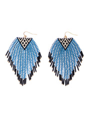 Beaded Handwoven Sonoran Triangle Fringe Earrings (Blue)