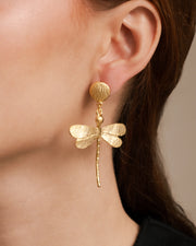 Brushed Gold Dragonfly Drop Earrings