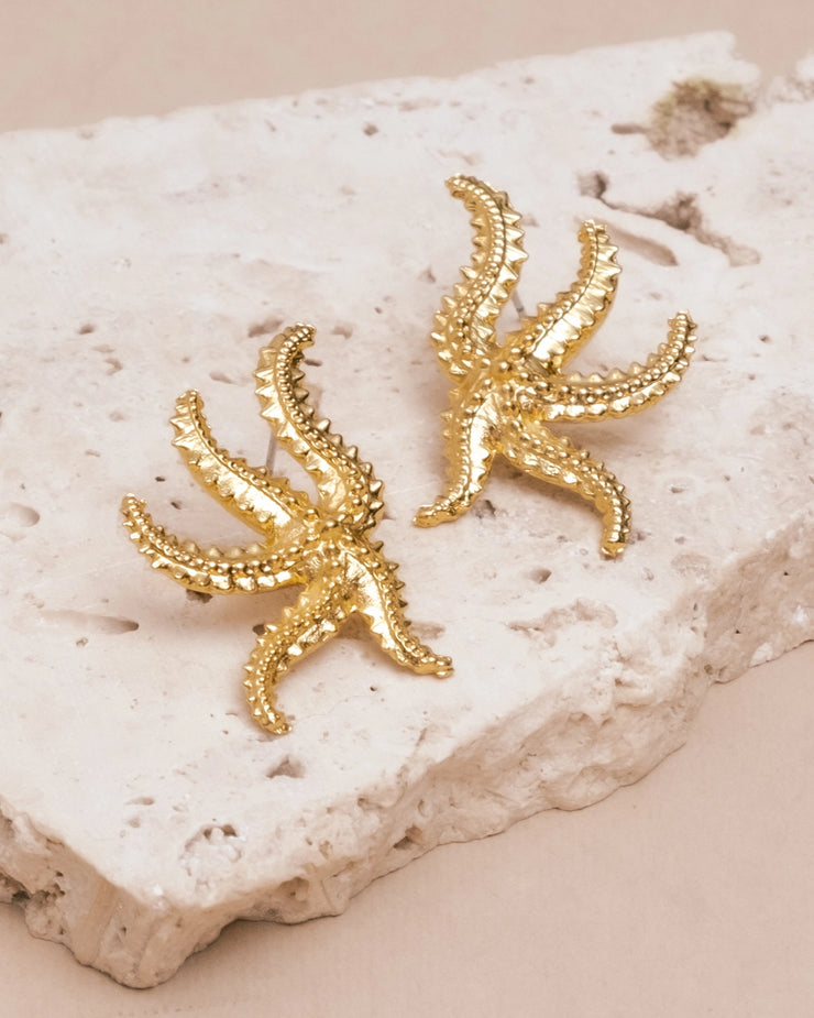 Gold Starfish Stud Earrings