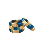 Handwoven Raffia & Wire Bracelet - Aqua/Gold