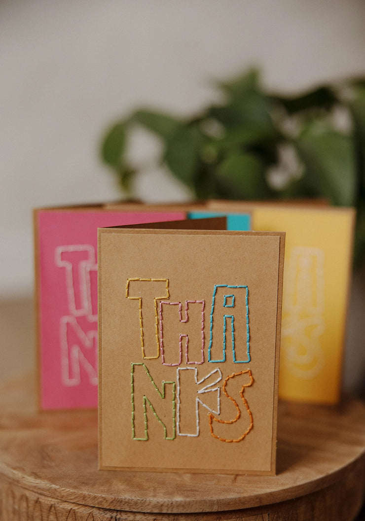 Hand-stiched Greeting Cards - Bold Thanks - set of 4