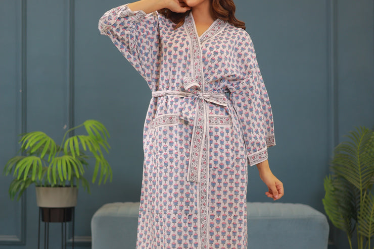 Block Print Cotton Robe - Tulip