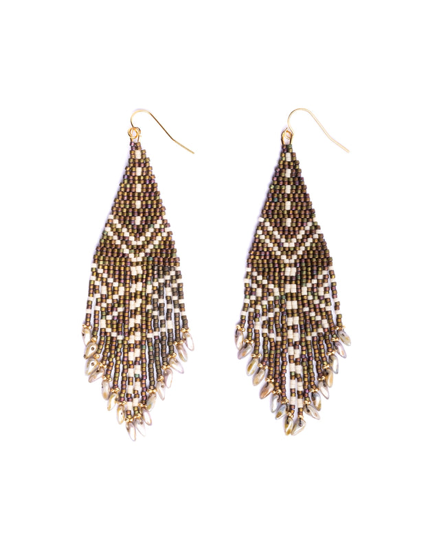 Beaded Handwoven Taos Fringe Earrings (Dark Brown) - Mango + Main