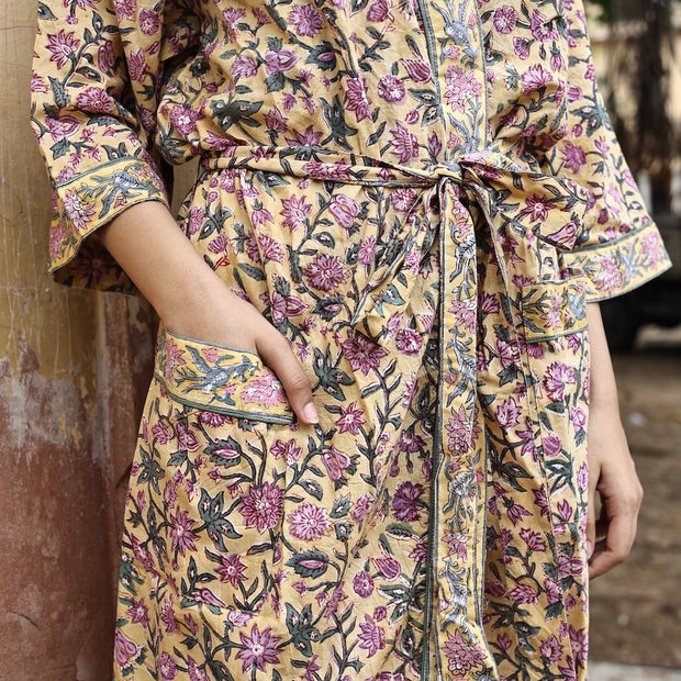 Block Print Cotton Robe - Mauve