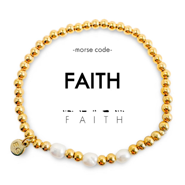 Morse Code Pearl & Gold Bracelet - FAITH