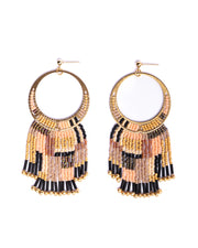 Beaded Handwoven Painted Desert Fringe Earrings (Peach/Tan) - Mango + Main