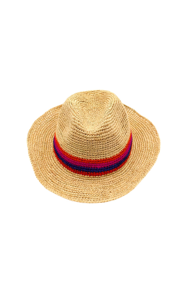 Straw Fedora - Coral & Fuschia