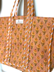 Reversible Quilted Block Print Bag - Burnt Orange - Mango & Main