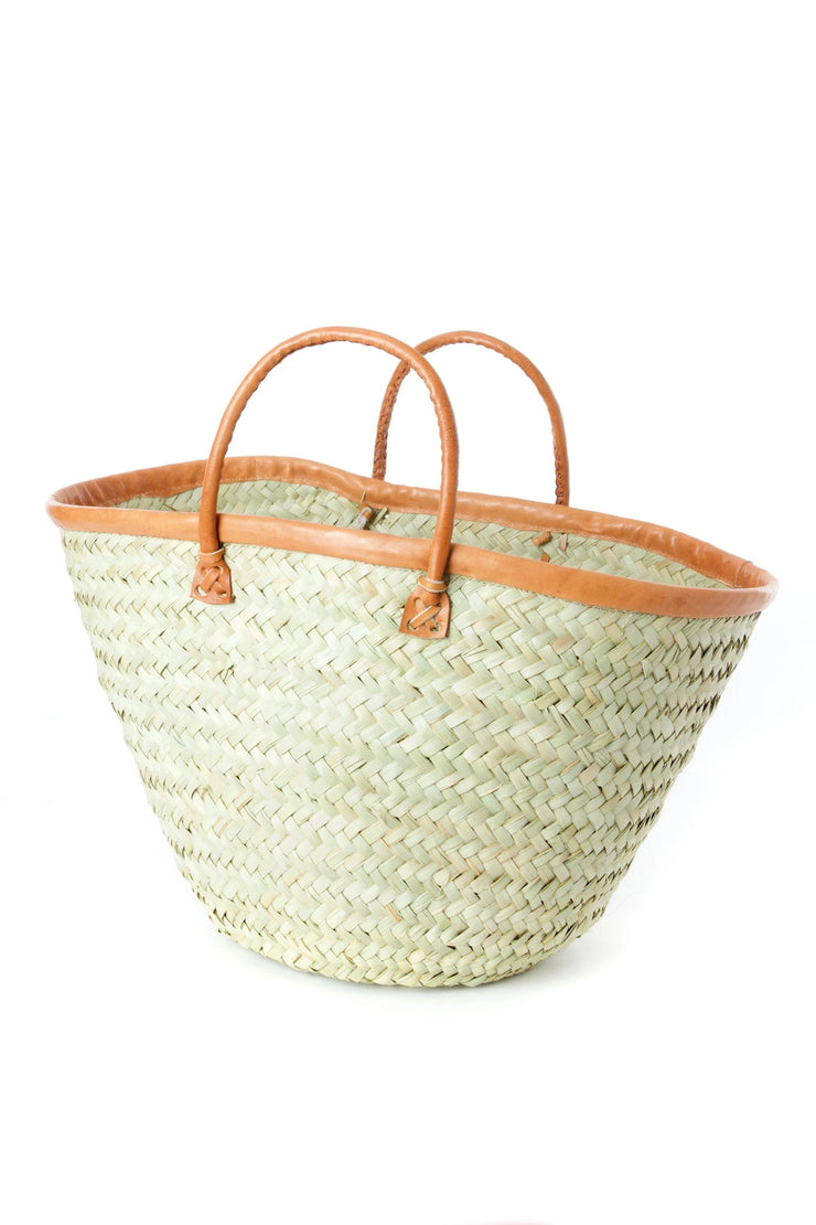 Small Wide Weave Palm Shopper with Leather Trim - Mango + Main