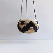 Hanging Plant Basket - Blue Black Chevron