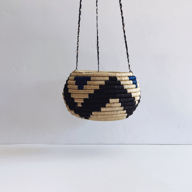 Hanging Plant Basket - Blue Black Chevron