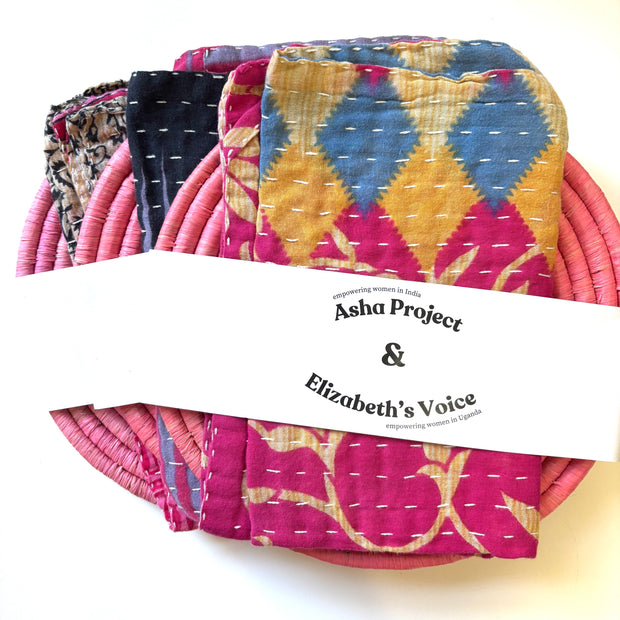Woven Trivet & Kantha Hand Towel Set