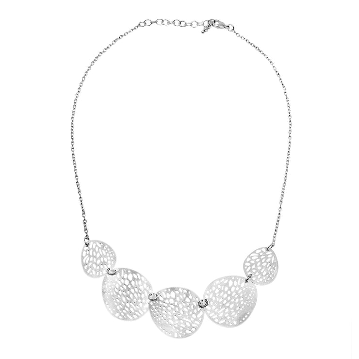 Stenciled Leaf Necklace -  Silver