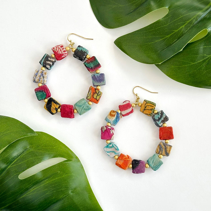 Kantha Dotted Square Hoops