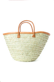 Small Wide Weave Palm Shopper with Leather Trim - Mango + Main