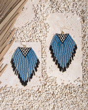 Beaded Handwoven Sonoran Triangle Fringe Earrings (Blue)