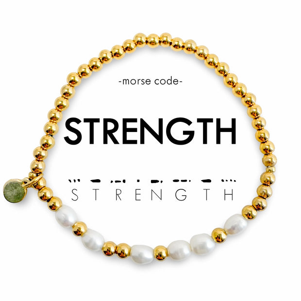 Morse Code Pearl & Gold Bracelet - STRENGTH