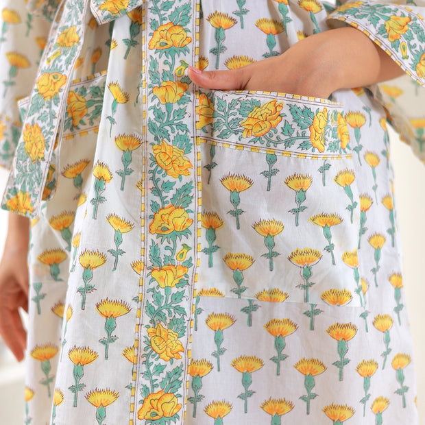 Block Print Cotton Robe - Daffodil