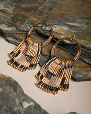 Beaded Handwoven Painted Desert Fringe Earrings (Peach/Tan) - Mango + Main