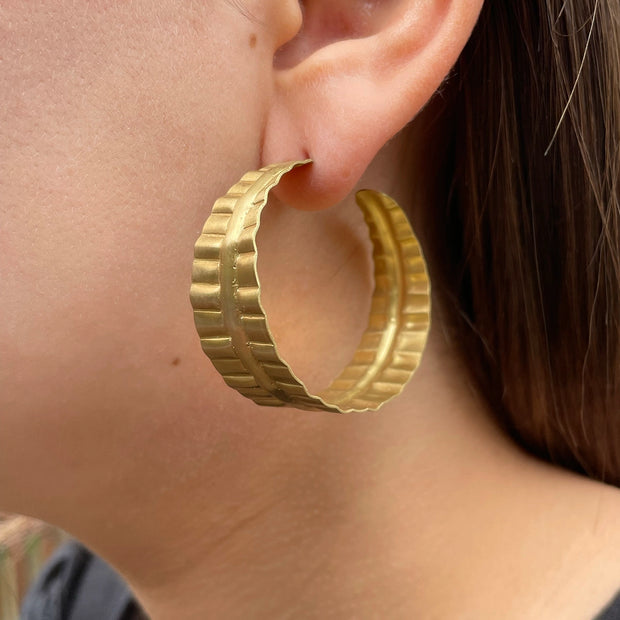 Rippled Leaf Hoops - Gold