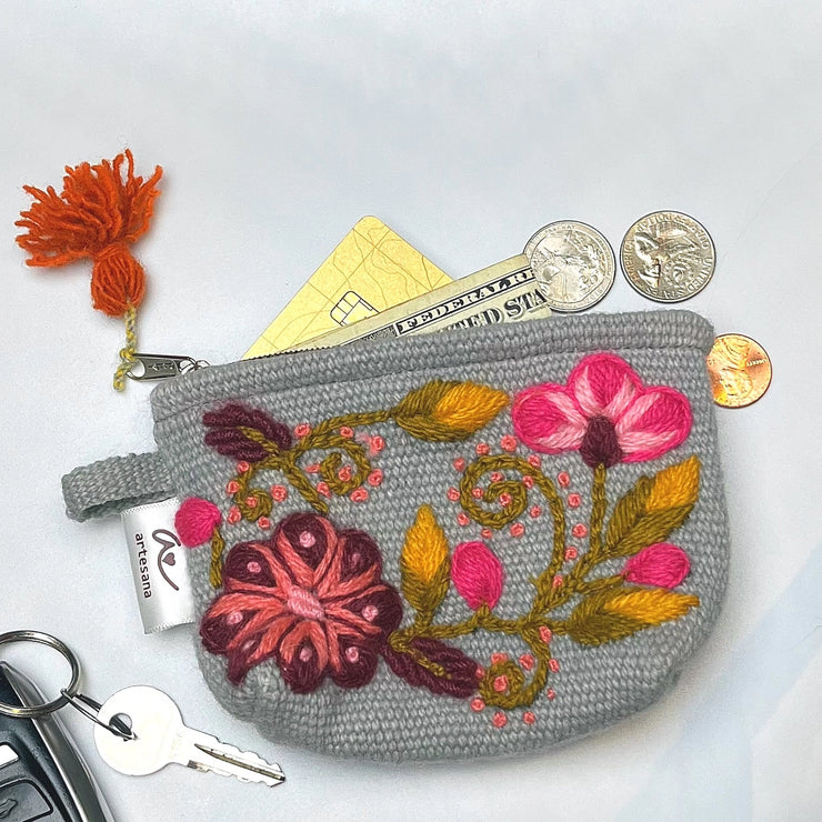 Victoria Hand-Embroidered Pouch - Gray