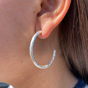 Textured Twig Hoops - Silver