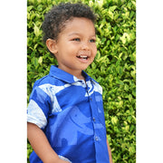 Kids Button Down Shirt - Blue Elephants
