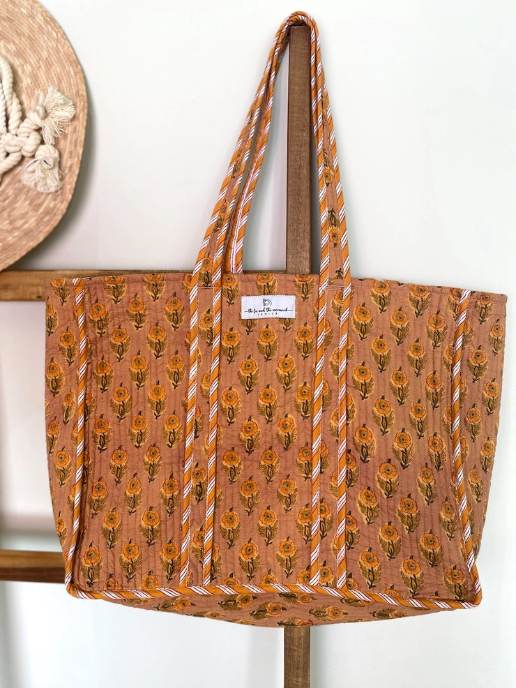 Reversible Quilted Block Print Bag - Burnt Orange - Mango & Main