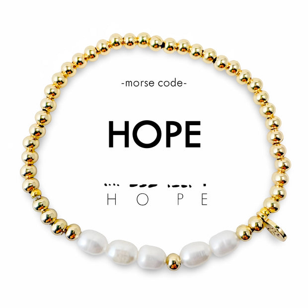 Morse Code Pearl & Gold Bracelet - HOPE